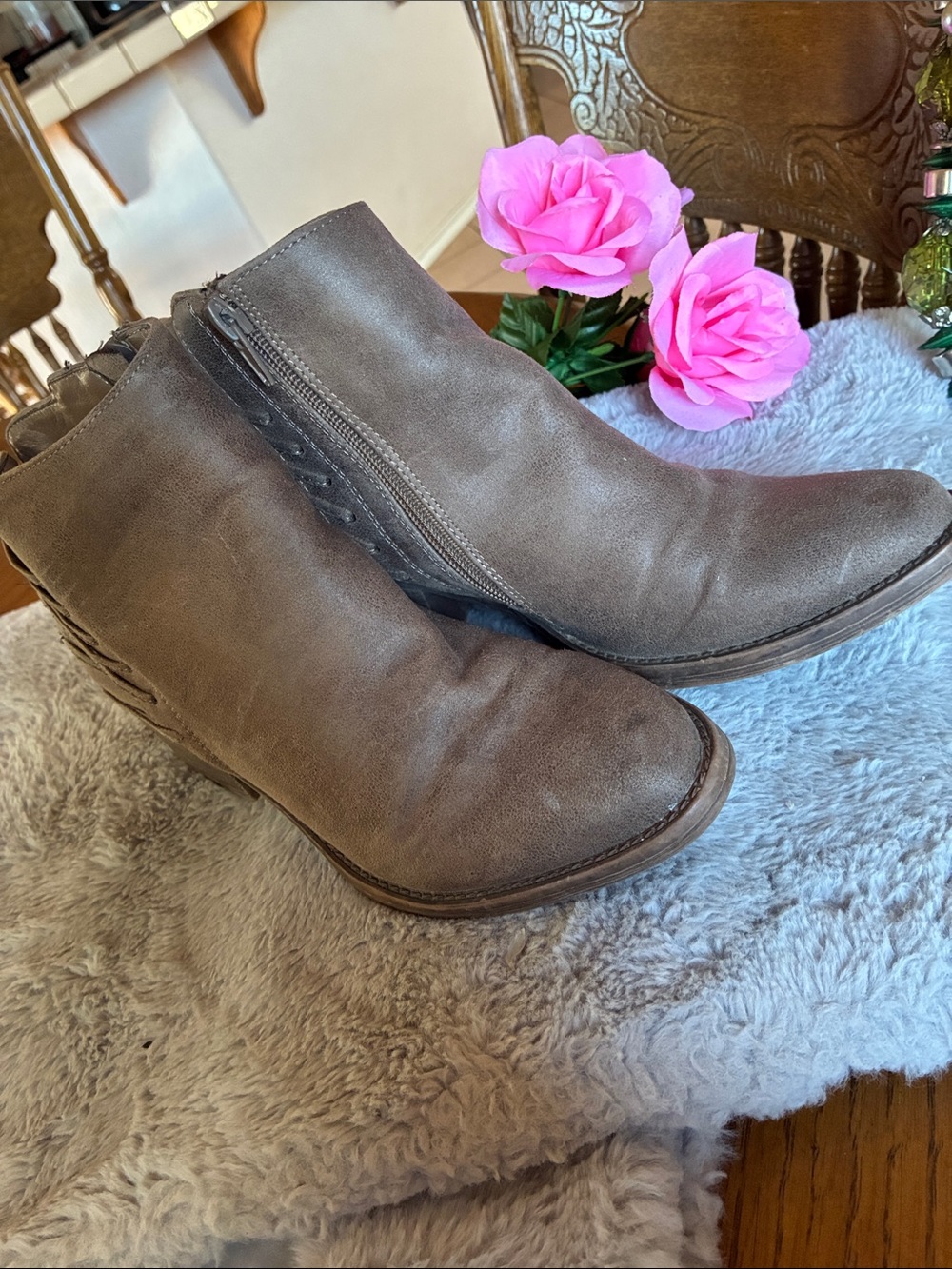 Volatile Taupe Brown Ankle Booties with Side Zip